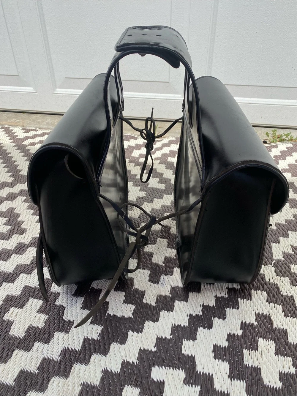 Black Vintage Leather Motorcycle Saddlebag Pair - Classic Men's Travel Bags